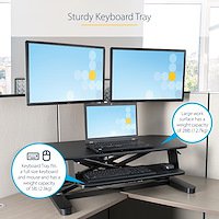 StarTech.com Height Adjustable Ergonomic Corner Sit Stand Desk Converter with Keyboard Tray 35 x 21 Inches Large Surface