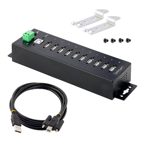 StarTech.com 10-Port Industrial USB 2.0 Rugged Hub with ESD Level 4 Protection USB Hubs 8ST10377576