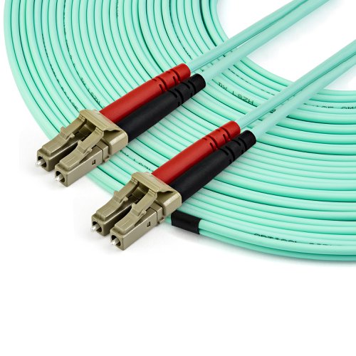 8ST10270124 | The LC to LC Multimode Duplex Fiber Optic Patch cable facilitates reliable connectivity across 40 and 100 Gigabit networks.With laser-optimized multimode fibre (LOMMF), the OM4 fibre patch cable is ideal for 850 nm and 1350 nm Vertical Cavity Surface Emitting Laser (VCSEL) and LED sources. Precision-manufactured ceramic ferrules ensure correct fibre alignment to prevent connectivity issues and minimize insertion loss. Designed for reliability in high-density network applications, the LC to LC UPC polished fibre ends greatly improves return loss characteristics over older PC polishing techniques which may negatively affect performance.This multimode 50/125m fibre optic patch cord is backward compatible with OM3 and 1/10/40 Gbps networks, ensuring a reliable connection with legacy fibre environments.Housed in a LSZH (Low-Smoke, Zero-Halogen) flame-retardant jacket, this OM4 fibre cable emits low smoke and toxic fumes when exposed to high heat or in the event of a fire. It enables safer cable installations in areas with poor ventilation including some industrial settings, self-contained environments such as trains and aircraft, as well as residential settings where building codes are a consideration.Each OM4 fibre cable is also individually tested and certified to be within acceptable optical insertion loss limits for guaranteed compatibility and 100% reliability.
