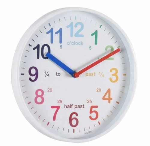Acctim Wickford Time Teaching Wall Clock With Multi-coloured Numbers and White Edging - 22522