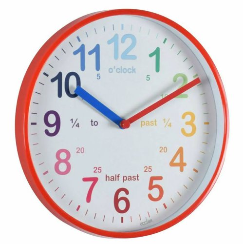 Acctim Wickford Time Teaching Wall Clock With Multi-coloured Numbers and Red Edging - 22524