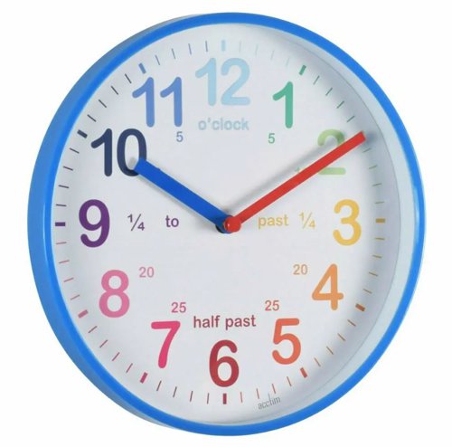 Acctim Wickford Time Teaching Wall Clock With Multi-coloured Numbers and Blue Edging - 22529