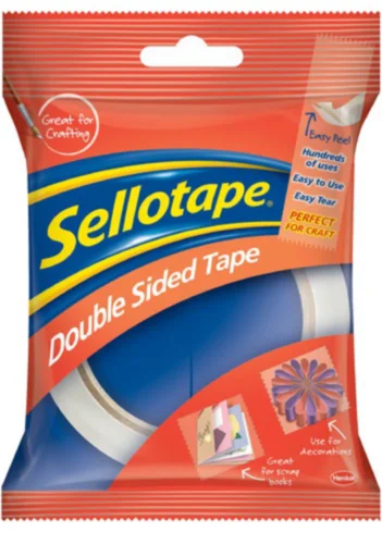 Sellotape Double Sided Tape with Strong Adhesive on Both Sides - Easy Tearing and Removable Backing Paper 12mm x 33m (Pack 8) - 1589241