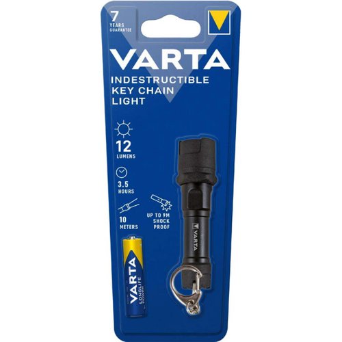 Varta Indestructible Key Chain LED Mini Torch 3.5 Hours Run Time 1 x AAA Battery Black 16701101421 - Varta - VR80805 - McArdle Computer and Office Supplies