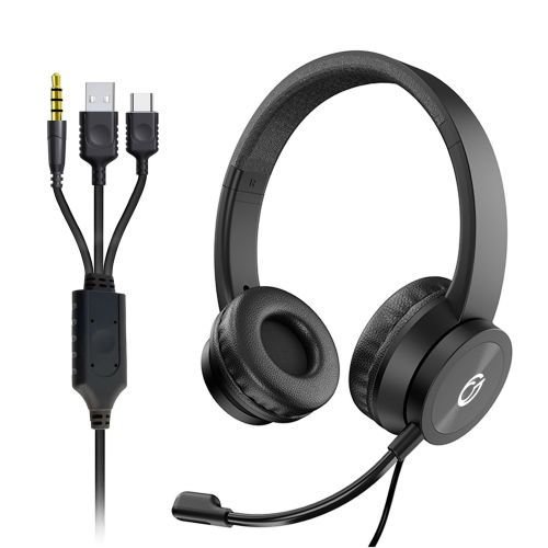 HP532 Triple Connector Headset with Boom Mic USB Type A & C & 3.5mm - Black 24-1532