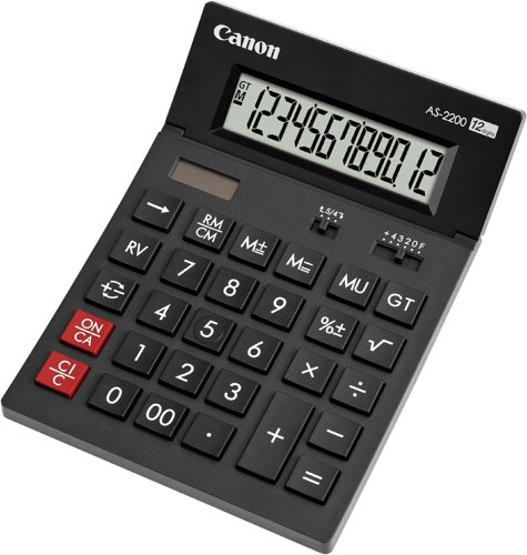 The Canon AS-2200 12 Digit Desktop Calculator combines a stylish Arc design with substantial environmental credentials making it ideal for organisations and individuals. With practical Grand Total, Decimal selection and Rounding functions. It features a large adjustable LCD Display.