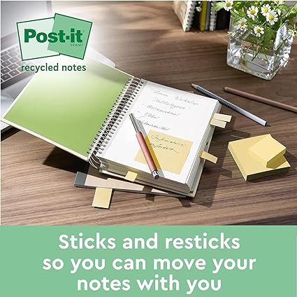 Post-it Super Sticky Notes 100% Recycled Canary Yellow Lined 102x152mm 45 Sheets per Pad (Pack 4) - 7100321347 28573MM