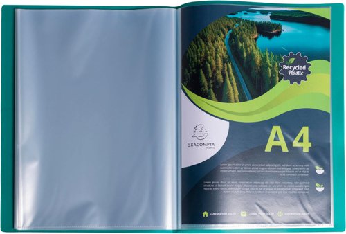 GH78530 | Incorporating the distinctive grainy textured feel of the Opak range, this selection of Blue Angel accredited Exacompta display books offer a sustainable choice. Made from recycled post-consumer Polypropylene, the durable 0.4mm cover is both acid-free and titanium dioxide-free and does not include any ink transfer. Supplied in five assorted colours, the internal pockets benefit from good transparency and allow for easy insertion of documents.
