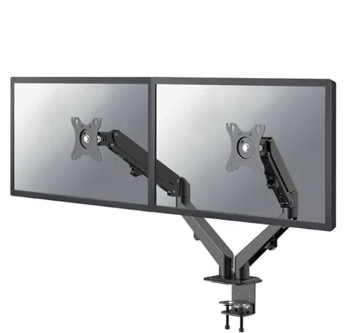 NEO44925 | This desk mount with full motion for two flat screens up to 27 inches with a maximum weight capacity of 7kg per screen. The versatile tilt (135), rotate (360) and swivel (180) technology allows the mount to change to any viewing angle to fully benefit from the capabilities of your screens. Additionally, the mount features gas spring height adjustment (152-402mm) and depth adjustment (0-480mm), to create the perfect working position. Suitable for screens that meet VESA hole pattern 75x75 or 100x100mm. Unused hole patterns can be covered using one of Neomounts VESA adapter plates.