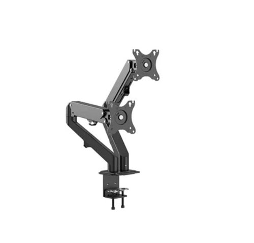 This desk mount with full motion for two flat screens up to 27 inches with a maximum weight capacity of 7kg per screen. The versatile tilt (135), rotate (360) and swivel (180) technology allows the mount to change to any viewing angle to fully benefit from the capabilities of your screens. Additionally, the mount features gas spring height adjustment (152-402mm) and depth adjustment (0-480mm), to create the perfect working position. Suitable for screens that meet VESA hole pattern 75x75 or 100x100mm. Unused hole patterns can be covered using one of Neomounts VESA adapter plates.
