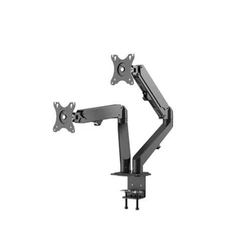 This desk mount with full motion for two flat screens up to 27 inches with a maximum weight capacity of 7kg per screen. The versatile tilt (135), rotate (360) and swivel (180) technology allows the mount to change to any viewing angle to fully benefit from the capabilities of your screens. Additionally, the mount features gas spring height adjustment (152-402mm) and depth adjustment (0-480mm), to create the perfect working position. Suitable for screens that meet VESA hole pattern 75x75 or 100x100mm. Unused hole patterns can be covered using one of Neomounts VESA adapter plates.
