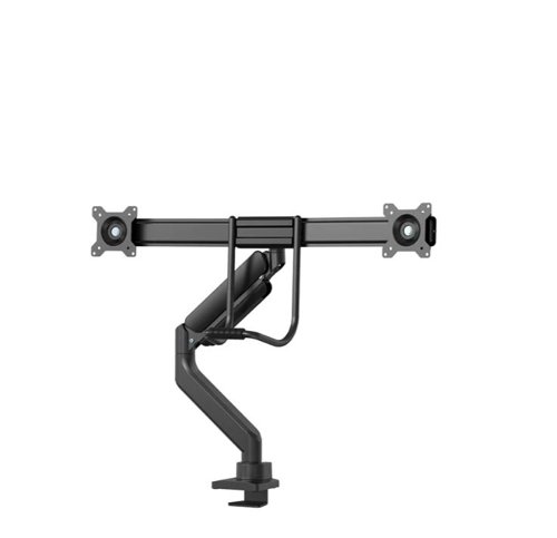 This desk mountwith full motion for two flat screens up to 32 inches with a maximum weight capacity of 8kg per screen. The versatile tilt (20), rotate (360) and swivel (20) technology allows the mount to change to any viewing angle to fully benefit from the capabilities of the screens. Additionally, the mount has gas spring height adjustment (277-560mm) and depth adjustment (0-5055mm), to create the perfect working position. Features the nifty 180 stop mechanism, that allows you to safely adjust the mount even when it's placed close to a wall or separation panel without making contact with the wall. The smart cable management system ensures orderly routing of the cables. Suitable for screens that meet VESA hole pattern 75x75 or 100x100 mm. Unused hole patterns can be covered using one of Neomounts 's VESA adapter plates. The desk mount is equipped with an Quick-release VESA system and comes with both a topfix clamp and grommet for quick and easy installation. The inner packaging s plastic free and made from cardboard and paper.