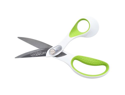 Westcott's Carbonitride Titanium scissors feature one of the hardest surface treatments containing titanium. Creating a permanent molecular bond with the blade surface, this treatment will not flake, blister, chip, or peel. It protects the blade surface against wear, staining, and damage with its complex crystalline structure. The stainless steel blades give precise cuts and the treatment enables cuts to several materials such as leather, vinyl, plastic, cartons and rope. This pack contains one pair of 214mm scissors.