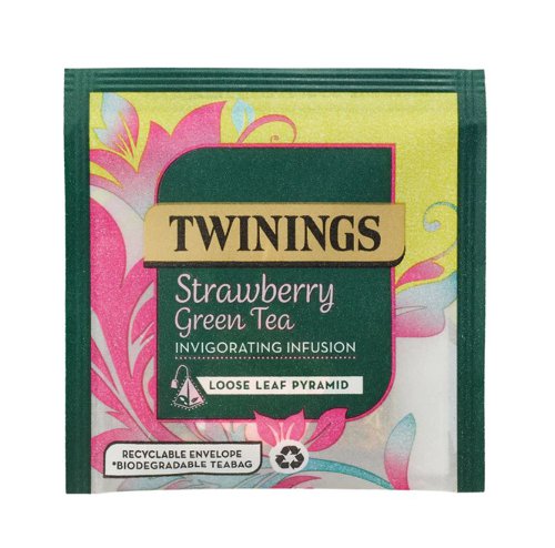 TQ54975 | Some flavour combinations are just meant to be, teaming up two of the best in this Strawberry Green Tea, the taste of roasted notes of pan-fried green tea and an explosion of fruitiness from sweet strawberries for a super light, zinger of a drink. Sugar free. This pack contains 15 loose leaf pyramids sealed in fully recyclable envelopes for extra freshness. Drink hot or chilled with ice. These boxes are great for smaller catering environments such as cafes, restaurants and B&B's.