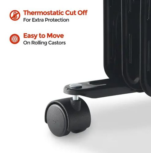 The Igenix IG2626BL is a digital oil filled radiator with 2500W of power so you can keep out the cold this winter with instant heat. Save on central heating by using a portable oil filled radiator to warm up a room in a matter of minutes. The radiator has a host of features such as a digital LED control panel and remote control to easily adjust the heat, rolling castors for easy manoeuvrability around your home and a heat resistant housing to make it safe for children and pets. Adjust the radiator to make your room the perfect temperature with 3 adjustable heat settings. To make sure you can operate the radiator safely it has overheat protection and a tip over switch that will stop it overheating and automatically cut off if tipped over so you can switch on the radiator and leave it in the room to heat up without worrying.