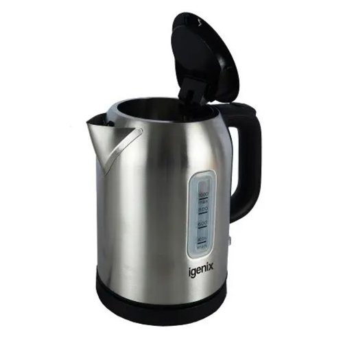 PIK09440 | The Igenix 1 Litre Jug Kettle Cordless has all the features you need, in a compact, space-saving, and sleek design that will complement your kitchen. Its cordless design and easy open lid make it easy to fill and pour for both left and right-handed users, and the 360 degree base includes integrated cord storage to keep countertops clutter-free. Save water by using the indicators on the external water level window to ensure you are only using the amount of water you need, while the 2kW element makes the boiling process faster to save you time and energy. Boil dry protection adds an extra layer of safety by automatically turning the kettle off if the water level is too low, and a removable, washable filter ensures cleaning and maintenance is fuss-free.