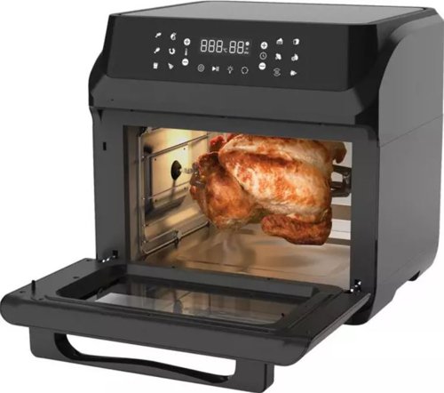 The Statesman 13 in 1 Digital Air Fryer Oven comes with a rotisserie fork and spit, rotating basket, 2x grill racks, a drip tray which doubles as a baking tray, and an 8 piece skewer set, for multi-purpose, energy-efficient cooking. 360 degree air circulation quickly circulates hot air, cooking faster and giving even results. Featuring 12 preset cooking programmes, the viewing window and interior light make for a user-friendly cooking experience, and the door is detachable for easy cleaning.
