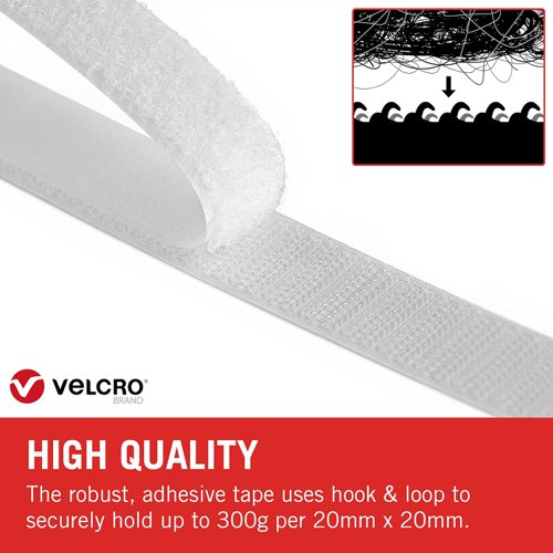 Stick On Tape is an easy alternative to nails, screws and messy glues for a quick secure solution. Ideal for keeping items tidy and secure such as small tools, notice boards, access panels, electrical appliances and much more. This white 20mm wide stick-on Velcro tape will hold up to 300g per 20mm x 20mm. Easy to use by cutting to required size from the 50cm roll.