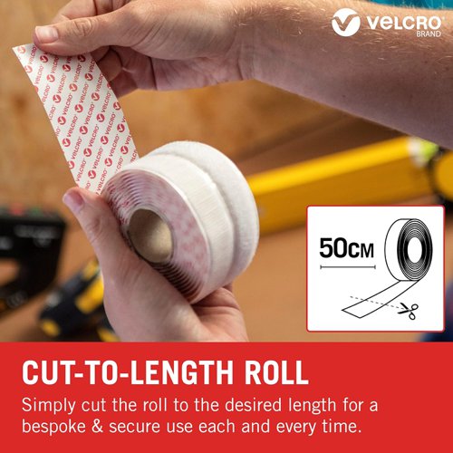 RY60224 | Stick On Tape is an easy alternative to nails, screws and messy glues for a quick secure solution. Ideal for keeping items tidy and secure such as small tools, notice boards, access panels, electrical appliances and much more. This white 20mm wide stick-on Velcro tape will hold up to 300g per 20mm x 20mm. Easy to use by cutting to required size from the 50cm roll.