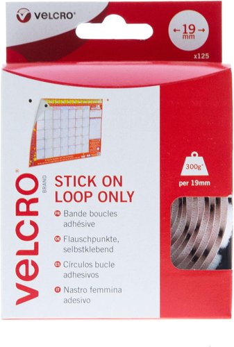 Velcro Stick On Coins Loop Only 19mm White (Pack 125) - 7183