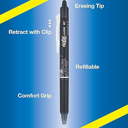 Pilot Frixion Clicker Erasable Gel Rollerball Pen 0.7mm Tip 0.35mm Line Black Greenpack (Pack 12 + 12 Refills) - WLT435853