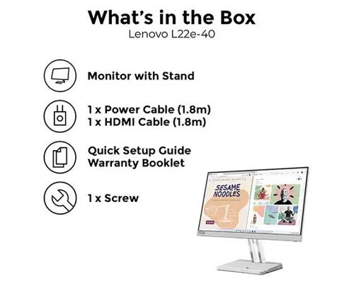 Lenovo L22e-40 21.5 Inch 1920 x 1080 Pixels Full HD VA Panel HDMI VGA Cloud Grey Monitor  8LEN67AFKACB