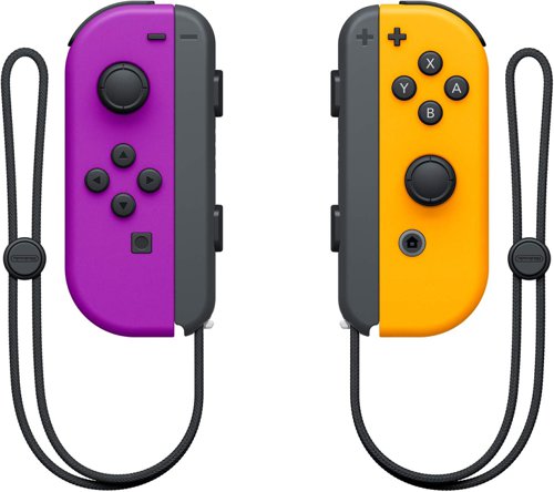 The versatile Joy-Con offer multiple surprising new ways for players to have fun. Two Joy-Con can be used independently in each hand, or together as one game controller when attached to the Joy-Con grip. They can also attach to the main console for use in handheld mode, or be shared with friends to enjoy two-player action in supported games. Each Joy-Con has a full set of buttons and can act as a standalone controller, and each includes an accelerometer and gyroscope motion sensor, making independent left and right motion control possible.