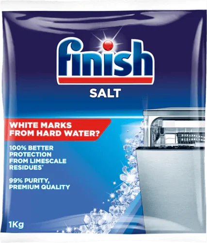 Finish Dishwasher Salt is especially designed to prevent limescale build up in your dishwasher which can cause poor performance. Salt also effectively softens water to ensure better cleaning performance of your detergent, preventing white residue marks from hard water on your glasses and dishes.