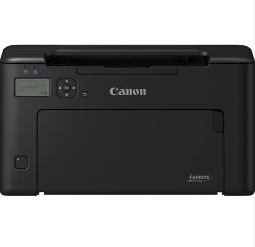 CO67601 | The Canon i-SENSYS LBP122dw A4 mono single-function printer is a reliable, speedy and secure printer, designed for use in small offices and at home. With a 256MB memory. Features include secure start up and a security navigation guide. With a print speed of up to 29 ppm (A4). With duplex printing providing a print speed of up to 18.5 ipm (A4). Print resolution of up to 2400 x 600 dpi. Comes with a standard paper input 150-sheet cassette. All operated via a 5 line LCD control panel. Connect with Wi-Fi as standard, pair easily with Wi-Fi direct, and print from your mobile. Advanced printing features: iOS: AirPrint, Canon PRINT Business app; Android: Mopria certified, Canon PRINT Business app and Microsoft Universal Print support. Supplied with 700 page starter cartridge (Black).