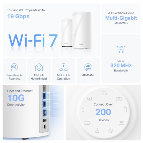 TP-Link BE19000 Tri-Band Whole Home Mesh WiFi 7 System 1 Pack