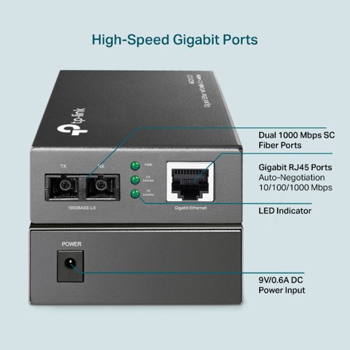 TP-Link MC210CS 1000M RJ45 to 1000M Single-Mode SC Full Duplex up to 15km Fibre Converter External Computer Cables 8TP10010760