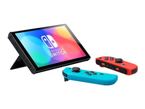 8NI10007457 | Nintendo Switch – OLED Model is the newest addition to the Nintendo Switch family of consoles. It includes a 7-inch vibrant OLED screen, a wide adjustable stand for tabletop mode, a new dock with a wired LAN port for use in TV mode, 64 GB of internal storage, and enhanced audio for handheld and tabletop play. Just like Nintendo Switch, play on a TV, share the detachable Joy-Con controllers for multiplayer fun, or take the console on the go to enjoy its play-anywhere versatility.