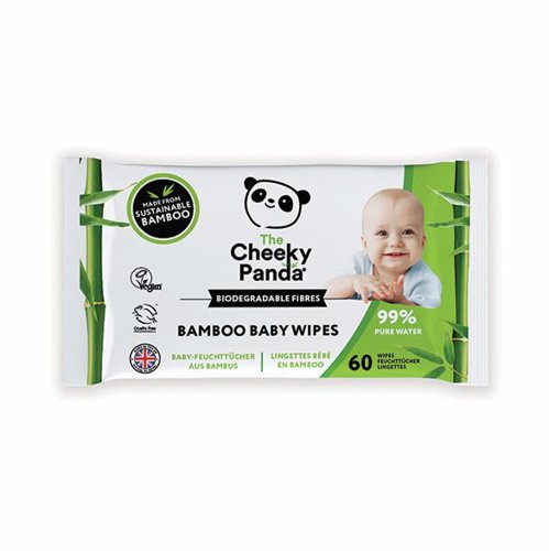 Cheeky Panda Biodegradable Bamboo Baby Wipes Packet of 60 Wipes (Pack of 12) BABYW-GBR