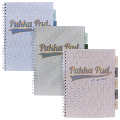 Pukka Haze Project Book A4 Wirebound 200 Ruled Pages 80gsm Paper With 5 Repositional Dividers Assorted Colours (Pack 3) - 9871(AST)-HZE