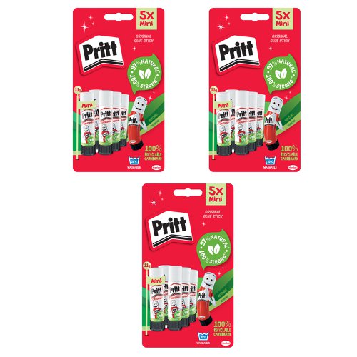 Pritt Original Glue Stick Sustainable Long Lasting Strong Adhesive Solvent Free 11g Mini (Pack 5) - Buy 2 Get 1 Free - 2741298 X3