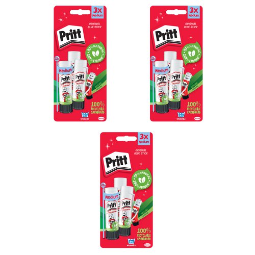 Pritt Original Glue Stick Sustainable Long Lasting Strong Adhesive Solvent Free 22g Medium (Pack 3) - Buy 2 Get 1 Free - 2760891 X3