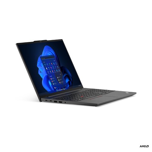 8LEN21JT0007 | The Lenovo ThinkPad E16 (16in AMD) laptop is powerful, reliable, and secure - perfect for your business needs. Tackle all of your jobs and enjoy peak productivity with the power of AMD Ryzen™ 7000 Series processors and integrated UMA graphics. Multitask with ease, thanks to extensive DDR4 memory and speedy SSD storage.Enjoy the contemporary, professional design of the ThinkPad E16 (16in AMD) laptop. Its larger, more ergonomic keyboard houses robust keys with better travel, a number pad, and better key spacing to prevent accidental input. The smooth 115mm x 68mm trackpad improves onscreen navigation. And the stunning 16in display is available in up to WQXGA (2560 x 1600) resolution, with 100% sRGB colour gamut, optional touch, and hardware-based Low Blue Light certification for an excellent visual experience.