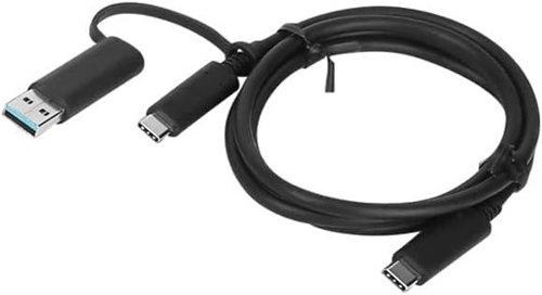Lenovo Hybrid USB-C with USB-A Cable makes it easy to connect your notebook USB-C ports or USB-A ports with other USB-C accessories. USB-C to USB-C cable supports 10Gbps data rate, 20V/5A 100W power and USB-A adapter supports 10Gbps data rate, 12W, 5V/1.5A 7.5W power. The length is 1m (3’3’’).