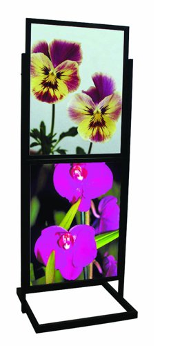 A double sided, double board, floor standing display available in A1 size.Slide your graphics in and out from the top within seconds to quickly update your display.The display is supplied unassembled with a blackout PVC panel.Instructions and fixing elements are supplied.