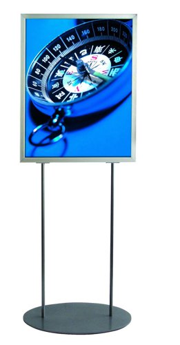 This information board features a heavy duty, oval base for stability.The portrait display area is  A1 size and has a protective cover sheet.Supplied unassembled with easy mounting instructions sheet and fixing element hardware.
