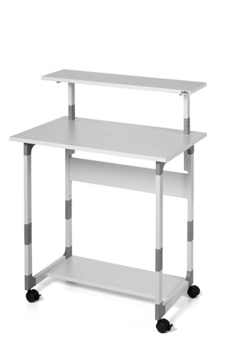 25255DR | Mobile computer trolley with height-adjustable monitor and keyboard shelves. Bottom shelf provides additional storage.