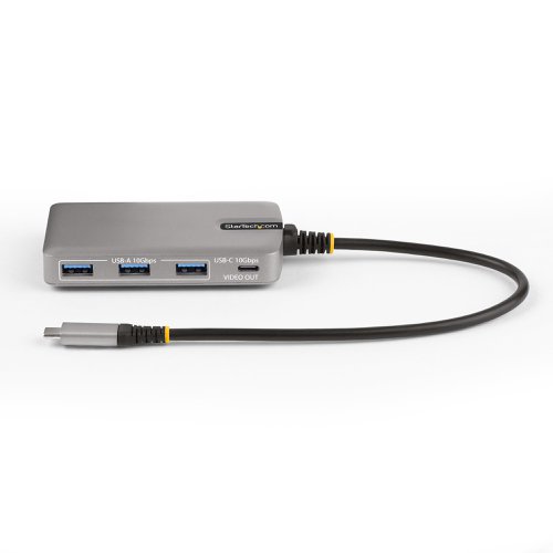 This USB Type-C Hub with USB-C DP Alt Mode Output and 100W USB Power Delivery pass-through adds four USB 3.2 Gen 2 (10Gbps) ports (3x USB-A, 1x USB-C) to a USB-C enabled computer. The Hub supports USB-C DP Alt mode on the downstream USB-C port, enabling the connection of USB-C portable monitors or desktop monitors. Connect the USB hub to a USB-C port on a laptop, using the built-in 1ft (30cm) USB-C host cable. Charge a host laptop by connecting the host laptop's USB-C power supply to the USB Power Delivery (PD) 3.0 port. Backward compatibility with USB 2.0 (480Mbps) devices ensures support for a wide range of modern and legacy USB peripherals.USB-C DP Alt Mode Video OutputThe downstream USB-C port on this USB hub supports both 10Gbps data transfers and USB-C DP Alt Mode, with support for resolutions up to 4K 60Hz. This enables users to connect either a USB data peripheral or a USB-C portable or desktop monitor. The USB-C port outputs 12W (5V/2.4A) of power to support portable USB-C monitors, or power and charge other USB peripherals. This integration is particularly valuable for enhancing productivity in professional settings and delivering either video or USB 10Gbps performance, depending upon user needs.USB Power Delivery Pass-ThroughThis USB hub features USB Power Delivery 3.0 pass-through (up to 100W). Connect a power source to the PD pass-through port to power the host, the hub, and an external display, and to enable full charging capabilities for the USB peripheral ports. PD 3.0 features Fast Role Swap (FRS) to prevent USB data disruption when switching power sources (USB-C power adapter to bus power).Power the hub using a USB-C power adapter connected or with bus-powered alone. The hub requires up to 18W of power. This power is dynamically shared across the downstream ports. For added protection to this USB hub and the connected host device, the USB hub features Overcurrent Protection (OCP). OCP prevents faulty USB peripherals from drawing more power than is safely allocated.Plug and PlayThis device is compatible with all major operating systems, including Windows, macOS, ChromeOS, iPadOS, and Android. The Hub is automatically detected, configured, and installed upon connection to a host computer. This USB Type-C Hub with USB-C DP Alt Mode Output and 100W USB Power Delivery pass-through adds four USB 3.2 Gen 2 (10Gbps) ports (3x USB-A, 1x USB-C) to a USB-C enabled computer. The Hub supports USB-C DP Alt mode on the downstream USB-C port, enabling the connection of USB-C portable monitors or desktop monitors. Connect the USB hub to a USB-C port on a laptop, using the built-in 1ft (30cm) USB-C host cable. Charge a host laptop by connecting the host laptop's USB-C power supply to the USB Power Delivery (PD) 3.0 port. Backward compatibility with USB 2.0 (480Mbps) devices ensures support for a wide range of modern and legacy USB peripherals.USB-C DP Alt Mode Video OutputThe downstream USB-C port on this USB hub supports both 10Gbps data transfers and USB-C DP Alt Mode, with support for resolutions up to 4K 60Hz. This enables users to connect either a USB data peripheral or a USB-C portable or desktop monitor. The USB-C port outputs 12W (5V/2.4A) of power to support portable USB-C monitors, or power and charge other USB peripherals. This integration is particularly valuable for enhancing productivity in professional settings and delivering either video or USB 10Gbps performance, depending upon user needs.