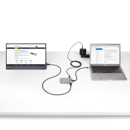 8ST10414104 | This USB Type-C Hub with USB-C DP Alt Mode Output and 100W USB Power Delivery pass-through adds four USB 3.2 Gen 2 (10Gbps) ports (3x USB-A, 1x USB-C) to a USB-C enabled computer. The Hub supports USB-C DP Alt mode on the downstream USB-C port, enabling the connection of USB-C portable monitors or desktop monitors. Connect the USB hub to a USB-C port on a laptop, using the built-in 1ft (30cm) USB-C host cable. Charge a host laptop by connecting the host laptop's USB-C power supply to the USB Power Delivery (PD) 3.0 port. Backward compatibility with USB 2.0 (480Mbps) devices ensures support for a wide range of modern and legacy USB peripherals.USB-C DP Alt Mode Video OutputThe downstream USB-C port on this USB hub supports both 10Gbps data transfers and USB-C DP Alt Mode, with support for resolutions up to 4K 60Hz. This enables users to connect either a USB data peripheral or a USB-C portable or desktop monitor. The USB-C port outputs 12W (5V/2.4A) of power to support portable USB-C monitors, or power and charge other USB peripherals. This integration is particularly valuable for enhancing productivity in professional settings and delivering either video or USB 10Gbps performance, depending upon user needs.USB Power Delivery Pass-ThroughThis USB hub features USB Power Delivery 3.0 pass-through (up to 100W). Connect a power source to the PD pass-through port to power the host, the hub, and an external display, and to enable full charging capabilities for the USB peripheral ports. PD 3.0 features Fast Role Swap (FRS) to prevent USB data disruption when switching power sources (USB-C power adapter to bus power).Power the hub using a USB-C power adapter connected or with bus-powered alone. The hub requires up to 18W of power. This power is dynamically shared across the downstream ports. For added protection to this USB hub and the connected host device, the USB hub features Overcurrent Protection (OCP). OCP prevents faulty USB peripherals from drawing more power than is safely allocated.Plug and PlayThis device is compatible with all major operating systems, including Windows, macOS, ChromeOS, iPadOS, and Android. The Hub is automatically detected, configured, and installed upon connection to a host computer. This USB Type-C Hub with USB-C DP Alt Mode Output and 100W USB Power Delivery pass-through adds four USB 3.2 Gen 2 (10Gbps) ports (3x USB-A, 1x USB-C) to a USB-C enabled computer. The Hub supports USB-C DP Alt mode on the downstream USB-C port, enabling the connection of USB-C portable monitors or desktop monitors. Connect the USB hub to a USB-C port on a laptop, using the built-in 1ft (30cm) USB-C host cable. Charge a host laptop by connecting the host laptop's USB-C power supply to the USB Power Delivery (PD) 3.0 port. Backward compatibility with USB 2.0 (480Mbps) devices ensures support for a wide range of modern and legacy USB peripherals.USB-C DP Alt Mode Video OutputThe downstream USB-C port on this USB hub supports both 10Gbps data transfers and USB-C DP Alt Mode, with support for resolutions up to 4K 60Hz. This enables users to connect either a USB data peripheral or a USB-C portable or desktop monitor. The USB-C port outputs 12W (5V/2.4A) of power to support portable USB-C monitors, or power and charge other USB peripherals. This integration is particularly valuable for enhancing productivity in professional settings and delivering either video or USB 10Gbps performance, depending upon user needs.