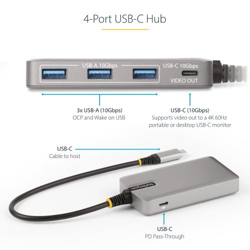 StarTech.com 4 Port USB-C Hub with USB-C Video Output  8ST10414104