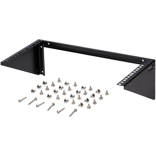 8ST10330824 | The RK519WALLV 5U Wallmount Rack Bracket offers a versatile storage solution, allowing equipment (Network devices, power strips, patch panels) to be mounted vertically (flush with the wall) to save space. Alternatively, the 5U bracket can be installed under a desk for horizontal installation, making it easy to access installed equipment directly from your workspace. This TAA compliant product adheres to the requirements of the US Federal Trade Agreements Act (TAA), allowing government GSA Schedule purchases.Perfect for SoHo (small office, home office) environments, the wallmount bracket offers space-saving installation for environments lacking the footprint space for a full size server equipment rack.Suitable for mounting on virtually any wall/ceiling surface (e.g. drywall), the bracket mounting holes (used to mount to a wall or the desk underside) are positioned at exactly 16in apart, matching standard construction framework.Constructed to EIA-310 19in rack standards, the wallmount bracket features a sturdy steel design and is backed by StarTech.com's Lifetime Warranty.