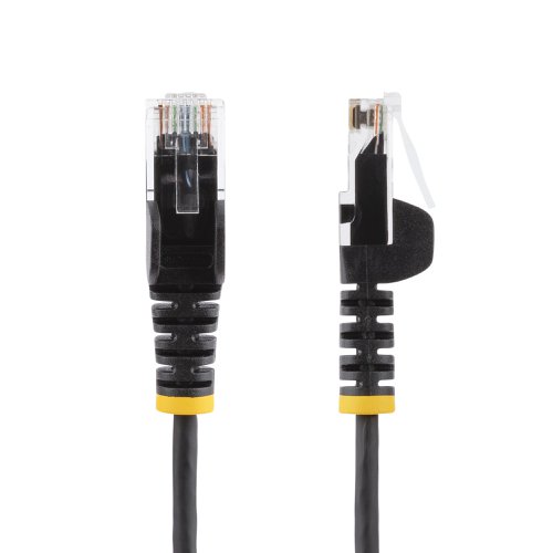 8ST10276825 | This slim CAT6 cable meets all Category 6 patch cable specifications to deliver a reliable Gigabit network connection in high-density data centre applications.Easy Cable RunsThe design of this slim CAT6 patch cord is 36% thinner than standard networking cables, which allows better airflow and heat dissipation in tight spaces. The cable is also more flexible than standard Ethernet cables, so cable runs are easier in crowded network racks.This cable features snagless connectors that protect the RJ45 clips during installation, making them less likely to snag or break as you pull them through narrow spaces.  Protect Your Equipment  This CAT6 patch cable is tested to comply with ANSI/TIA 568 C.2 Category 6 requirements ensuring a reliable connection to your networking equipment. Certified with Low Smoke Zero Halogen (LSZH) fire rating, this patch cord ensures a safe connection.The 50-micron gold connectors on the patch cable deliver optimum conductivity and eliminate signal loss due to oxidation or corrosion. High-Quality Construction Each CAT6 cable is manufactured using high-quality copper conductors and is carefully constructed and tested to keep Near-End Crosstalk (NEXT) well within acceptable limits. Plus, each cable is built with 28 AWG copper wire, to ensure peak performance for your demanding Ethernet applications.N6PAT50CMBKS is backed by StarTech.com lifetime warranty and free lifetime technical support.