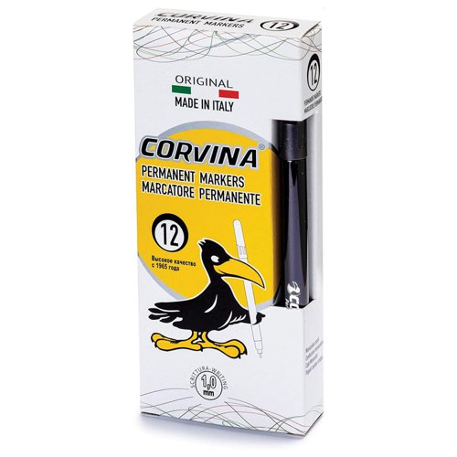 Corvina Permanent Markers 1mm Bullet tip Black Bx12 - 51510