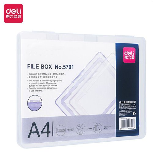Deli A4 File Box Clear plastic 25mm