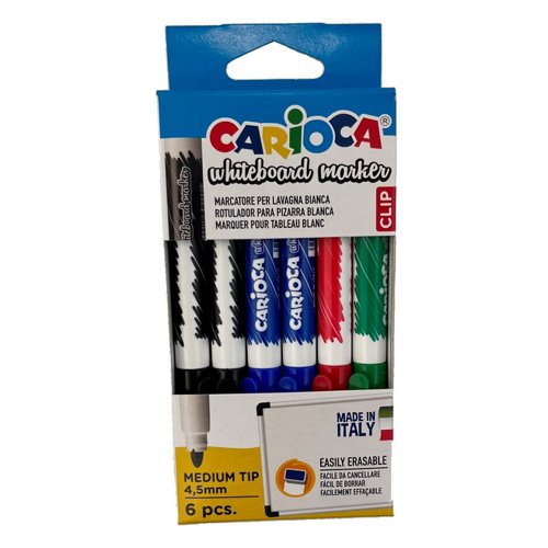 Carioca Whiteboard Markers 4.5mm Bullet Tip Pack 6 -4 Cols