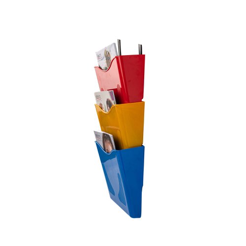Deflecto Multi Coloured A4 Portrait Wall Mounted Document Holder Set is perfect for any home or office. View and access your documents quickly and easily with this attractive and functional set of three (blue, red, and yellow).